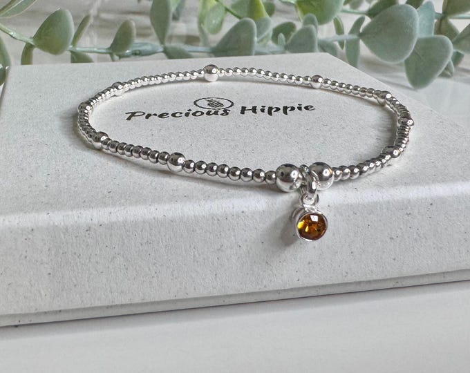 Sterling Silver Birthstone Bracelet, November Birthstone Topaz Charm Bracelet, Birthday Gift for her