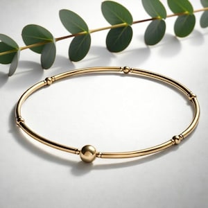 14k Gold Filled Stretch Bracelet: Minimalist Dainty Everyday Beaded Bangle