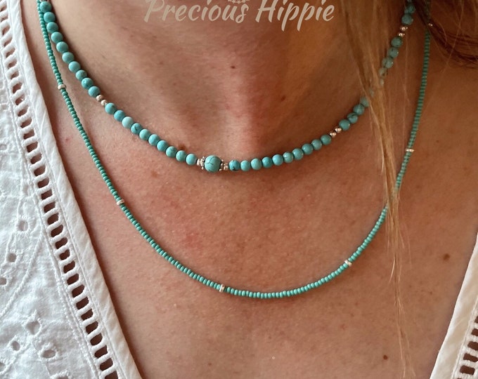 Turquoise Gemstone Choker, Minimalist Handmade Turquoise Necklace, December Birthstone Jewellery Gift