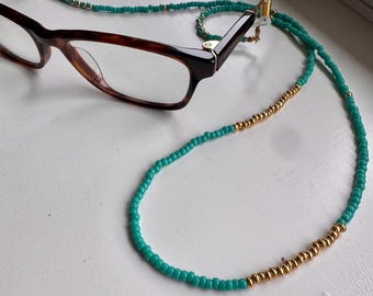 Turquoise Gold Beaded Glasses Chain, Summer Boho Sunglasses Holder Accessory