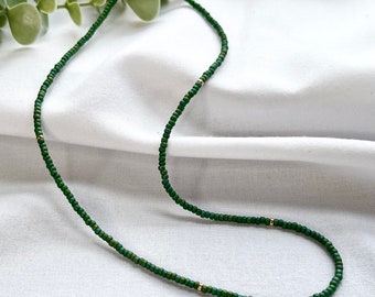 Dainty Green Boho Beaded Necklace, Colourful Seed Bead Necklace, Womens Hippie Necklace, Gift for her