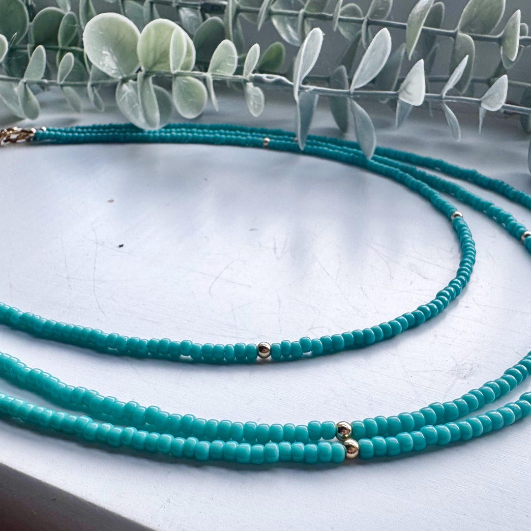 Turquoise Seed Bead Necklace, 3 Strand Necklace, Boho Necklace for ...