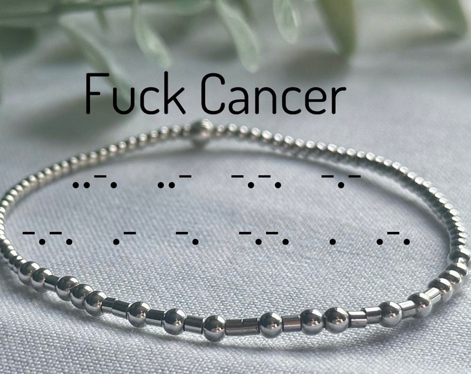 FUCK CANCER Sterling Silver Morse Code Beaded Bracelet