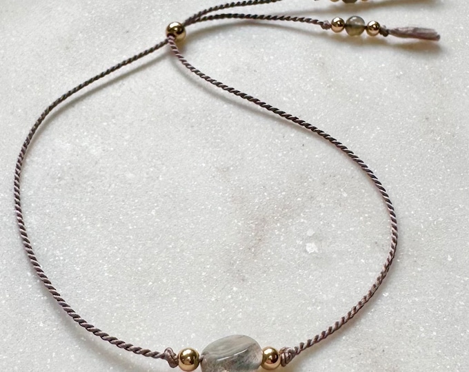 Labradorite Gemstone Silk Bracelet: Gold Filled Accent