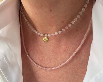 Pastel Pink Seed Bead Necklace, Pink Womens Necklace, Valentines Gift, Women’s Minimal jewellery