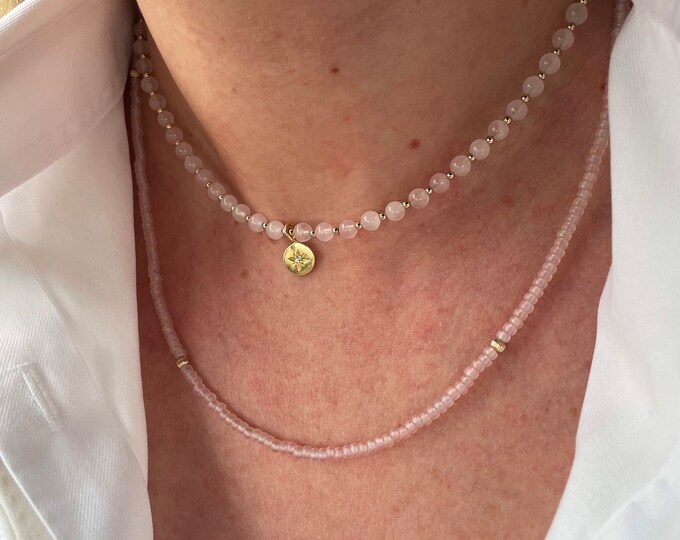 Pastel Pink Seed Bead Necklace: Sterling Silver or Gold Filled