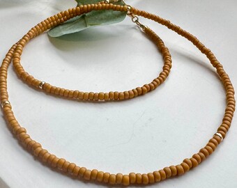Dainty Yellow Beaded Choker Necklace, Womens Mustard Necklace, Festival Jewelry for Her, Womens Necklace Gift