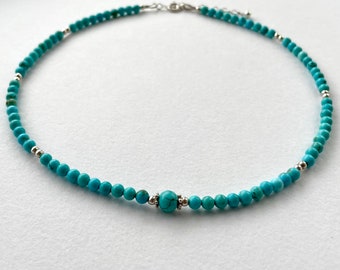 Natural Turquoise Beaded Choker Necklace, Boho Gemstone Jewelry, December Birthstone