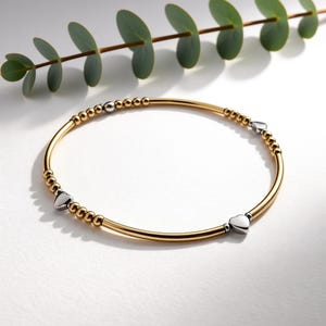 Mixed Metal Heart Bracelet, Sterling Silver & 14k Gold Filled