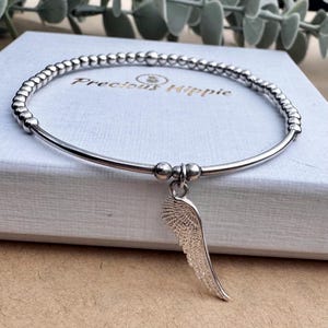 Sterling Silver Angel Wing Beaded Bracelet: Women&#39;s Stacking Jewelry