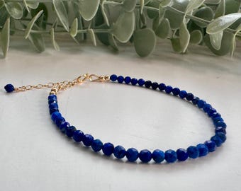 Dainty Lapis Lazuli Gemstone Bracelet, Lapis Stacking Bracelet, Womens Beaded Gemstone Bracelet