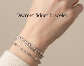 Anxiety Relief Sterling Silver Fidget Spinner Bracelet, Minimalist Stacking Jewellery