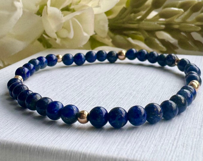 Lapus Lazuli beaded gemstone bracelet, dainty lapis boho bracelet