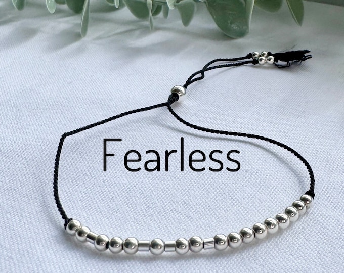 Fearless Morse Code Bracelet: Sterling Silver Boho Jewelry