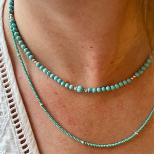 Turquoise Seed Bead Necklace: Sterling Silver Boho Jewellery