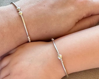 Sterling Silver Mother and Daughter Heart Bracelets - Gift for her