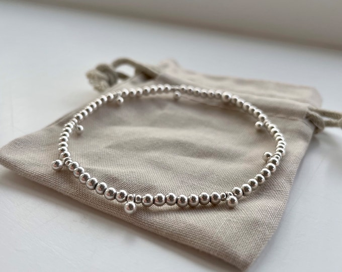 Sterling Silver Charm Bracelet: Dainty Boho Stretch Bracelet