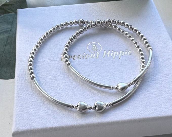 Sterling Silver Mummy & Me Heart Bracelets - Matching Mother Daughter Set