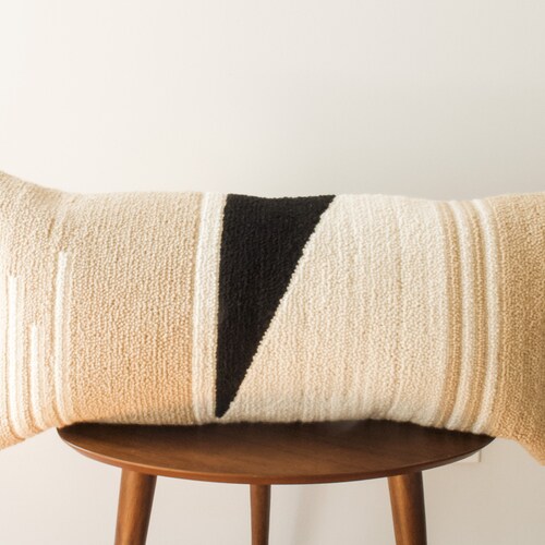 Neutral Tufted Lumbar Pillow Geometric Color Block Cushion Etsy
