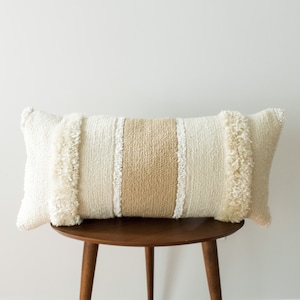 Large Neutral Lumbar Pillow with Stripes, Stripe Pattern on an Oversized Cream Lumbar Pillow, Lumbar Cushion with a Tonal Linear Pattern image 1
