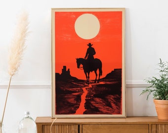 Impressão de arte de vaqueiro ocidental, arte de vaqueiro, pôster ocidental, arte do deserto, decoração de casa do sudoeste, pôsteres foscos, arte de vaqueiro, equestre