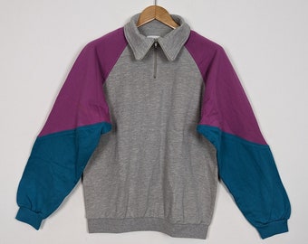 Vintage Sweatshirt L Unisex | 80s Retro Vintage Pullover Oversize | Sportswear Sweater | Vintage Pulli Quarter Zip | Herbst Winter Look