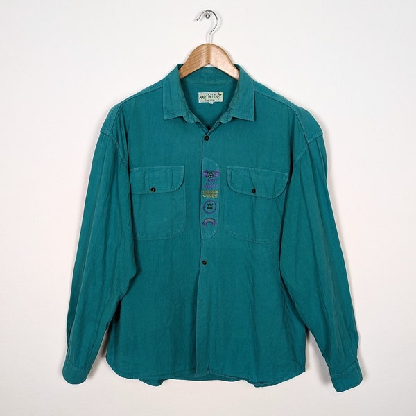 Vintage Hemd XL Unisex | 90s Retro Vintage Shirt einfarbig | Frühling Herbst Oversized Look | Vintage Langarm Bluse | Retro Look