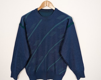 Vintage Sweater Knit L Unisex | 90s Retro Vintage Sweater Oversize Crazy Pattern | Fall Winter Oversized Look | Vintage wool sweater