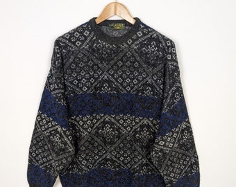 Vintage Sweater Knitwear XXL Unisex | 90s Retro Vintage Sweater Oversize Crazy Pattern | Fall Winter Oversized Look | Vintage wool sweater