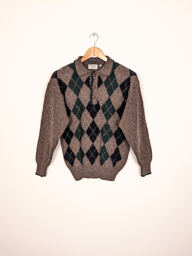 Vintage Sweater Knit M Unisex 90s Retro Vintage Sweater Crazy Pattern Autumn Winter Oversized Look Vintage virgin wool sweater image 1
