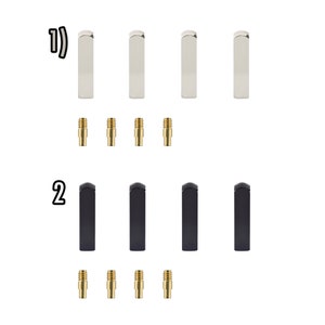 May include: Two sets of soldering tips for a soldering iron. The first set is silver and the second set is black. Each set includes four tips.