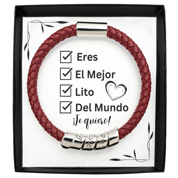 Regalo Al Mejor Lito Del Mundo Pulsera De Piel Para Hombre Tarjeta Mensaje en Español Pulsera Para Lito Gift for Grandpa Pulsera Para Lito