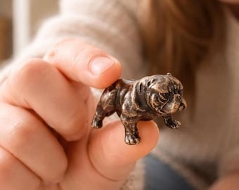 Mini estatua de Pitbull de latón, regalo para padres amantes de los perros, regalo de la abuela o el abuelo, artículo de colección.