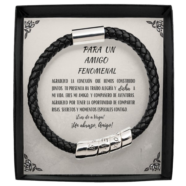 Pulsera Para Un Amigo Fenomenal, Pulsera Para Amigo Con Mensaje en Español, Regalo Para Mi Amigo, Pulsera De Piel Para Amigo, Pulsera Hombre