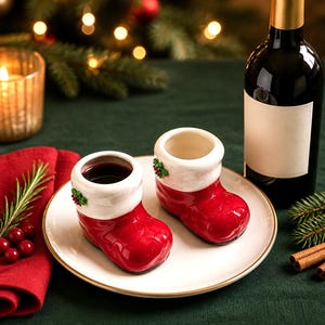 Santa Boot Handmade Ceramic Shot Glass, Toothpicks Money Holder, Holiday Table Decor, Secret Santa Gift