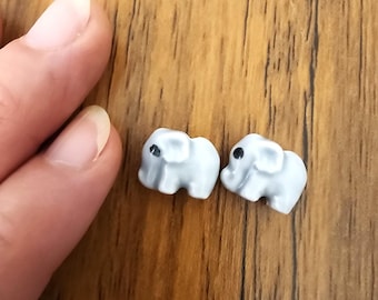 Tiny Ceramic Elephant Figurine, Lucky Pocket Talisman, Set of 2 with Card