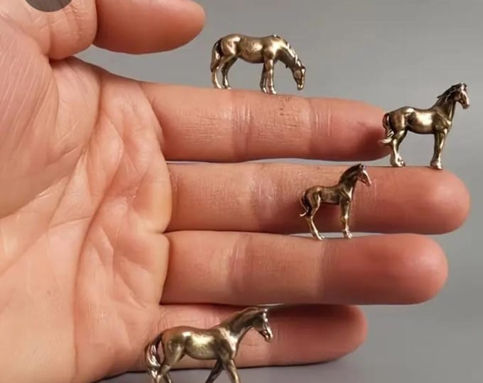 Mini Brass Horse Lover Figurines, Lucky Horse Energy, Equestrian Decor, Tiny Ponies Collectible