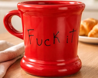 Handmade Red Ceramic Coffee Mug, Adult Humor Swear Word Cup