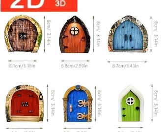 Mini Colorful 2D Fairy Door, Flat Wooden Garden Doors, Whimsical Dollhouse Terrarium Door Miniature