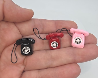 Mini Phone 3 Set, Tiny Vintage Telephone, Dollhouse Miniature Nostalgic Decor, Grandkids Gift