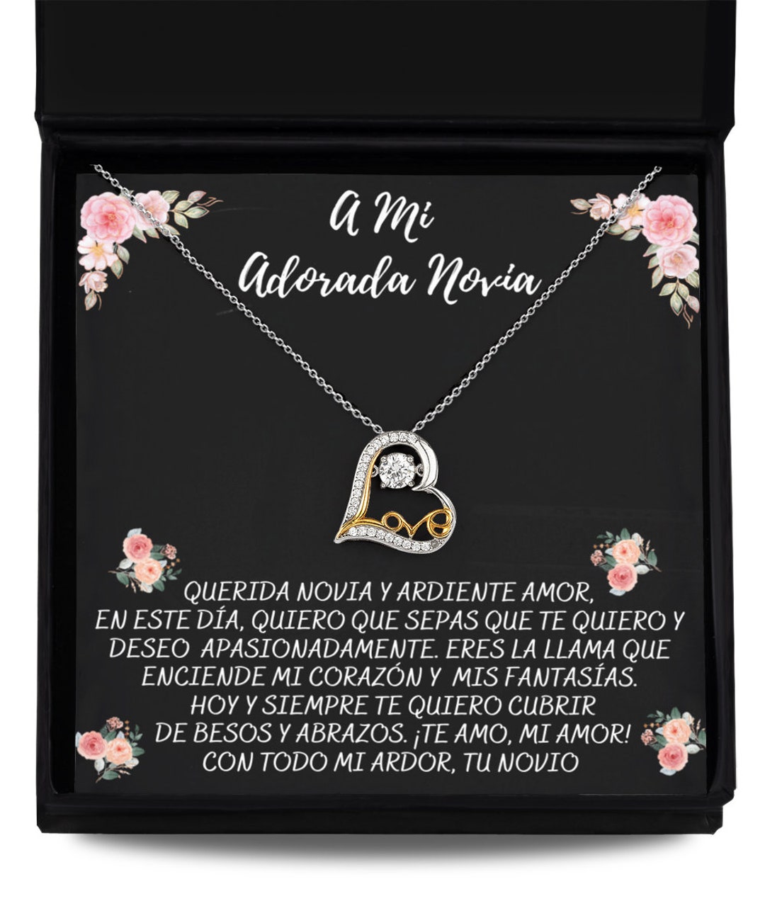 Regalo a Mi Adorada Novia Cadena Con Corazón Mensaje En Español Dia Del
