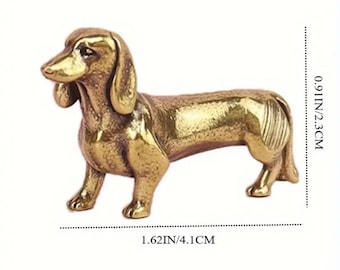 Mini Brass Dachshund Figurine, Vintage Wiener Dog Statue, Shelf Decor
