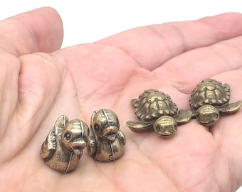 Mini Brass Love Turtle/ducks Figurines Set, Terrariums Fairy Gardens Charms, Tiny Animal Lovers