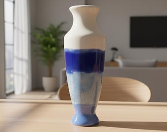 Blue & White Ceramic Flower Vase, Hand-Crafted Vase, Coastal and Tropical Home Décor Accent
