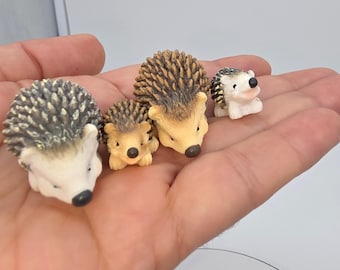 Mini Hedgehog Resin Figurines 4 Set, Fairy Garden, Desk Shelf Desk Decor, Woodland Gift