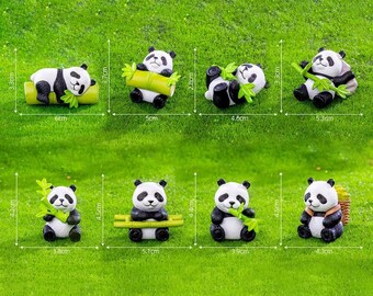 Mini Resin Pandas Set of 8, Desktop Fairy Garden Micro Landscape Bonsai Decor, DIY Keychain, Kids Grandkids Gift
