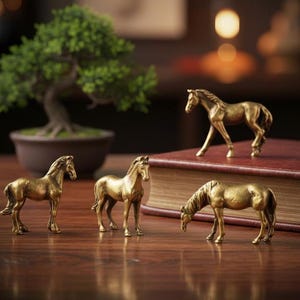 Mini figuras de latón para amantes de los caballos, energía ecuestre, decoración ecuestre, pequeños ponis coleccionables imagen 4