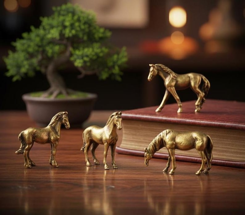 Mini figuras de latón para amantes de los caballos, energía ecuestre, decoración ecuestre, pequeños ponis coleccionables imagen 4