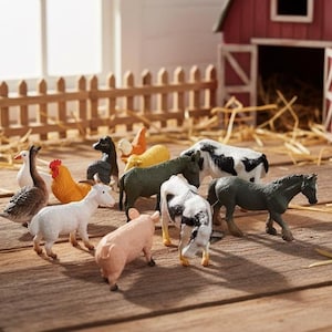 Mini Farm Animal Figurines, PVC Diorama Model Set (12 Piece)