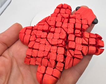 3D Printed Articulated Red Turtle, Flexible Fidget Sensory Stress Relief Toy, Pop Art Home Desk Decor
